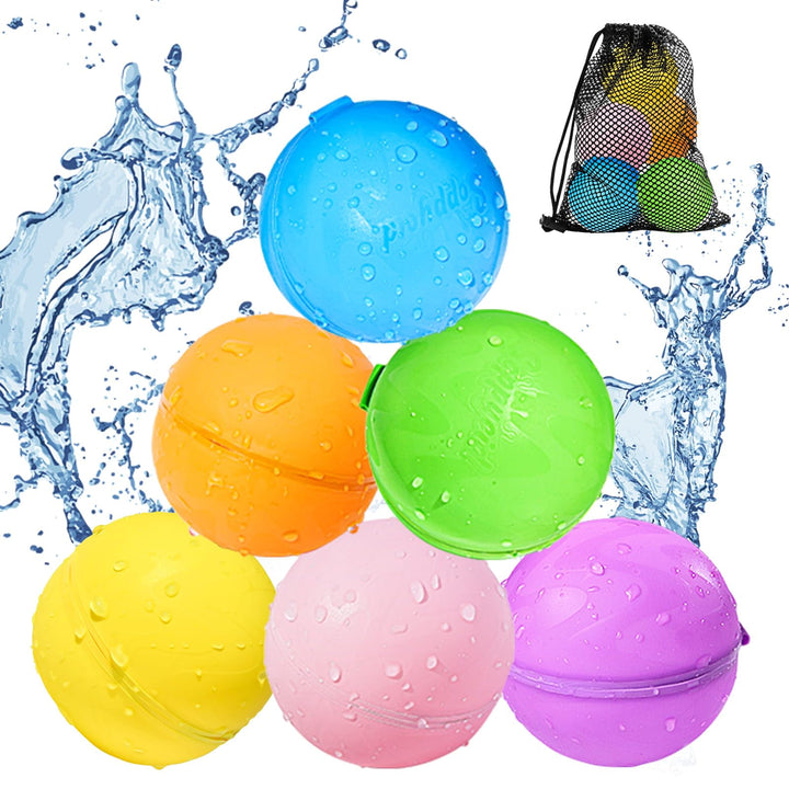 Wasserbomben Wiederverwendbar, 6 Stück Wiederverwendbare Wasserballons Selbstschliessend mit 1 Mesh