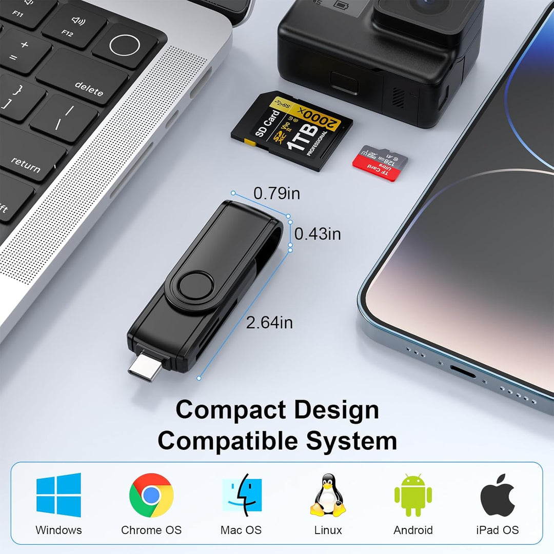 Card Reader 2-in-1 USB-C Lightning SD-Kartenleser für iPhone 15, iPad, Mac – Tragbarer Micro SD/SD-A