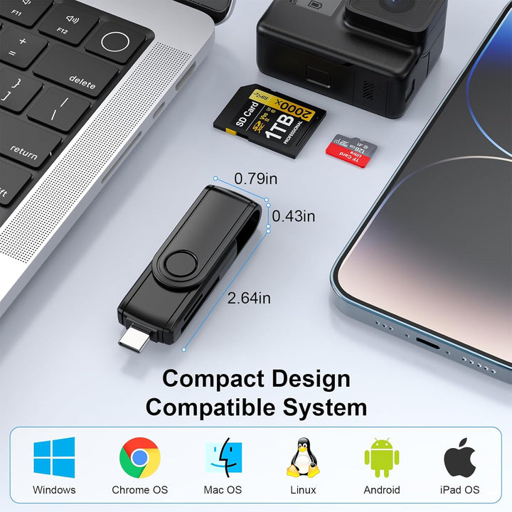 Card Reader 2-in-1 USB-C Lightning SD-Kartenleser für iPhone 15, iPad, Mac – Tragbarer Micro SD/SD-A