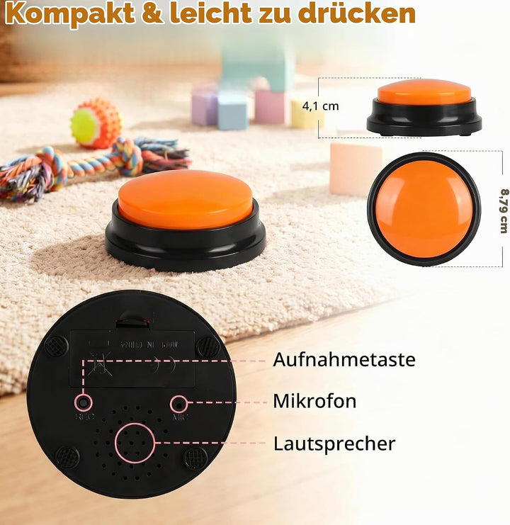 8 farbige Sprachaufnahme-Tasten, Hundetasten für Kommunikation, Haustier-Training, Summer, 30 Sekund