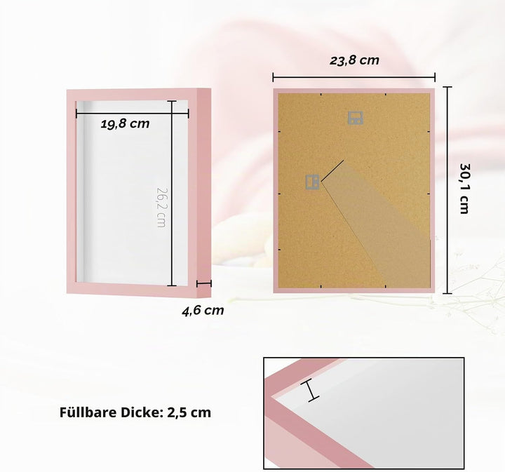Muzilife 3D Bilderrahmen zum Befüllen mit Echter Glasscheibe, 24x30x2,5cm Tiefer MDF Rahmen, Objektr