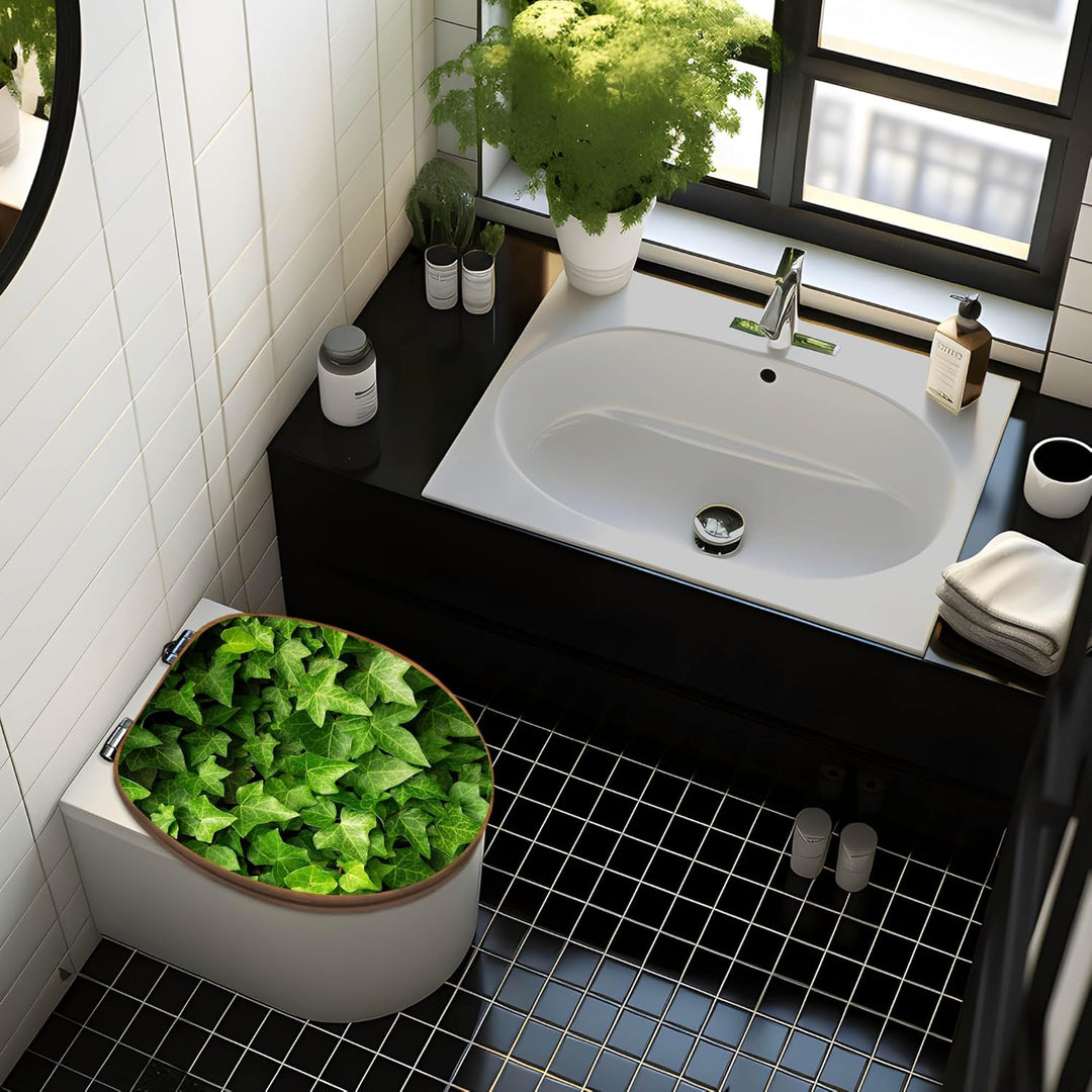 banjado® Design WC Sitz Bambus Absenkautomatik mit Motiv Efeu/Toilettendeckel mit Absenkautomatik Ho