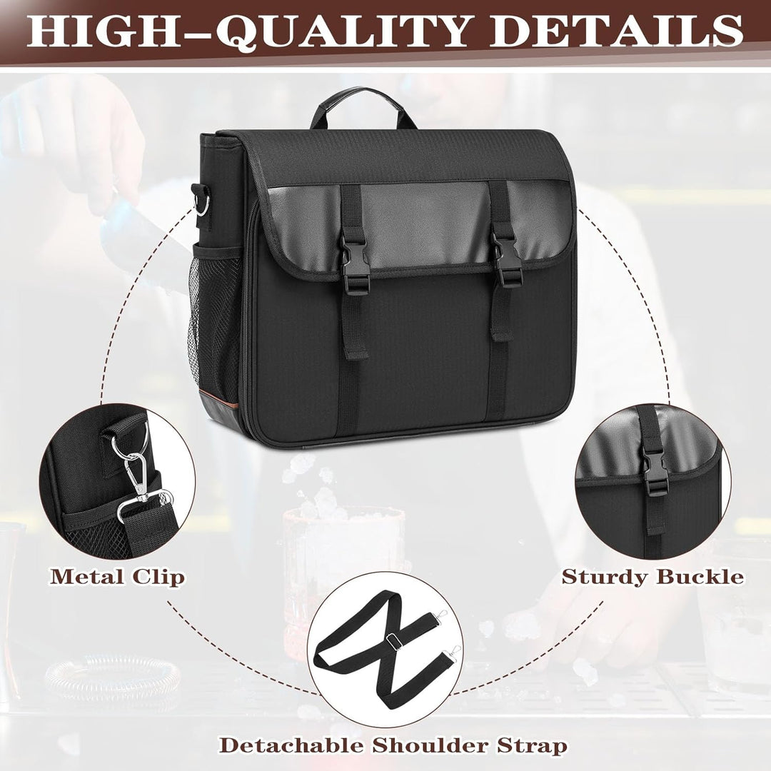 Bartender-Tasche für Cocktail-Shaker-Set, Messenger-Tasche mit gepolsterten Fächern für das Reise-Ba