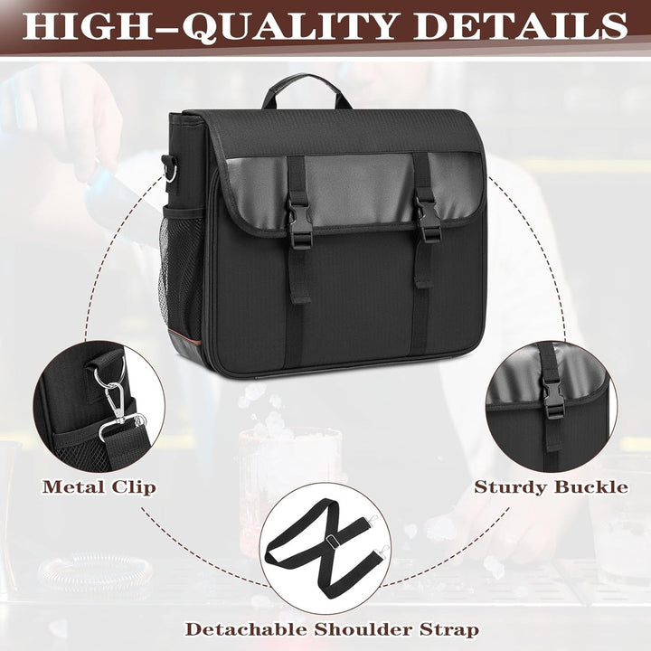 Bartender-Tasche für Cocktail-Shaker-Set, Messenger-Tasche mit gepolsterten Fächern für das Reise-Ba