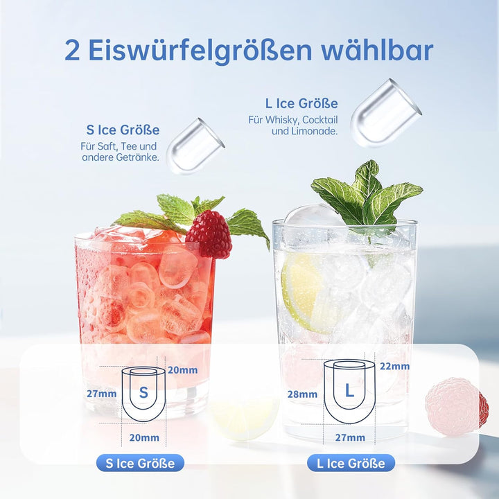 WIE Eiswürfelmaschine 12KG Eiswürfelbereiter Ice Maker, 9 Würfel in 6 Minuten fertig, Eiswürfelmasch