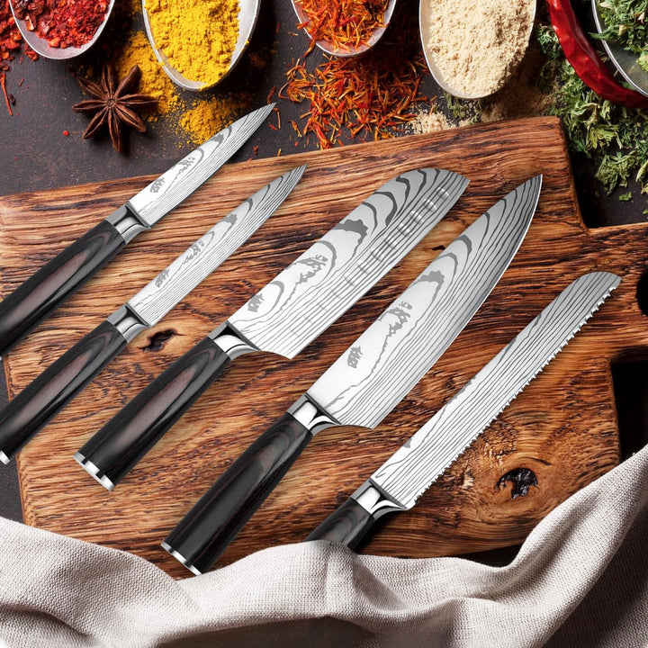 Gustrug Messerset 5-tlg Küchenmesser Set aus Hochwertigem Edelstahl, Ergonomischen Griff, Profi Mess