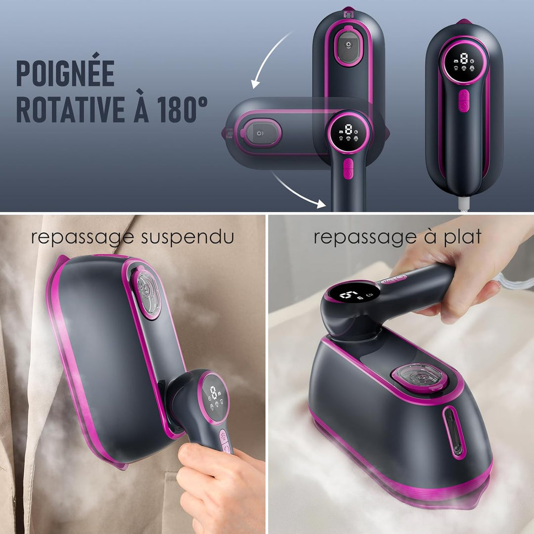 Tragbarer 2-in-1-Dampfglätter für Kleidung – Reisebügeleisen, Grau, Grau