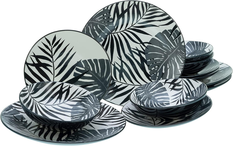 CreaTable, 25861, Serie TROPICANA black, Geschirrset, Teller Set 12 teilig Teller Set 12 teilig Schw