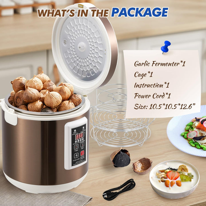 Moongiantgo 7.5L Schwarzer Knoblauchfermenter, Automatische Steuerung Knoblauchtopf Natto, Joghurt,