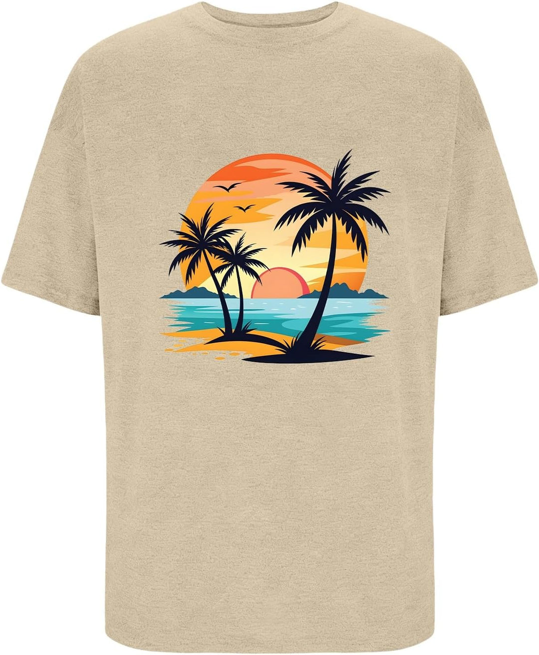 Herren Kurzarm-T-Shirt mit Rundhalsausschnitt, lässiges -Strand- und Baummotiv Ärmellose Shirts Herr
