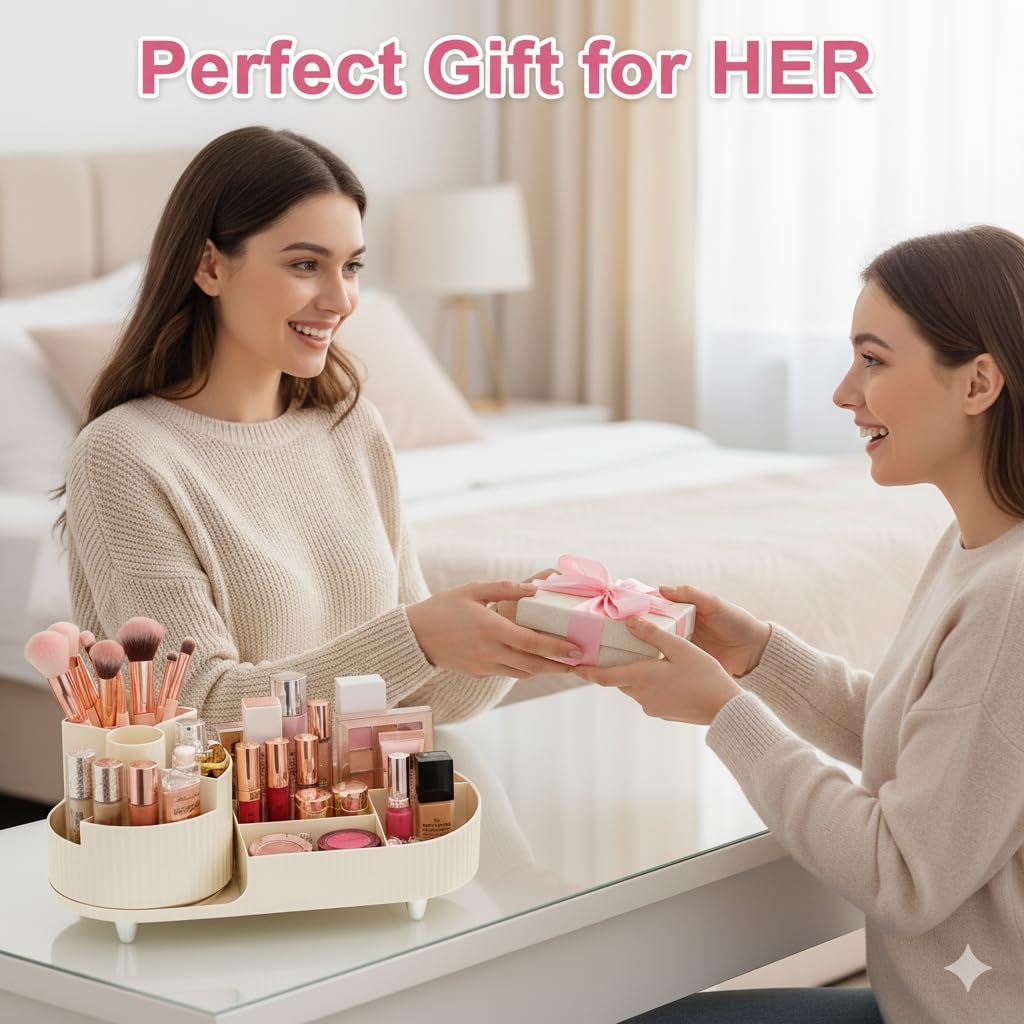 Make up Organizer 360° Drehbar, Grosser Bad Kosmetik Organizer mit Aufbewahrungsbox für Schminktisch