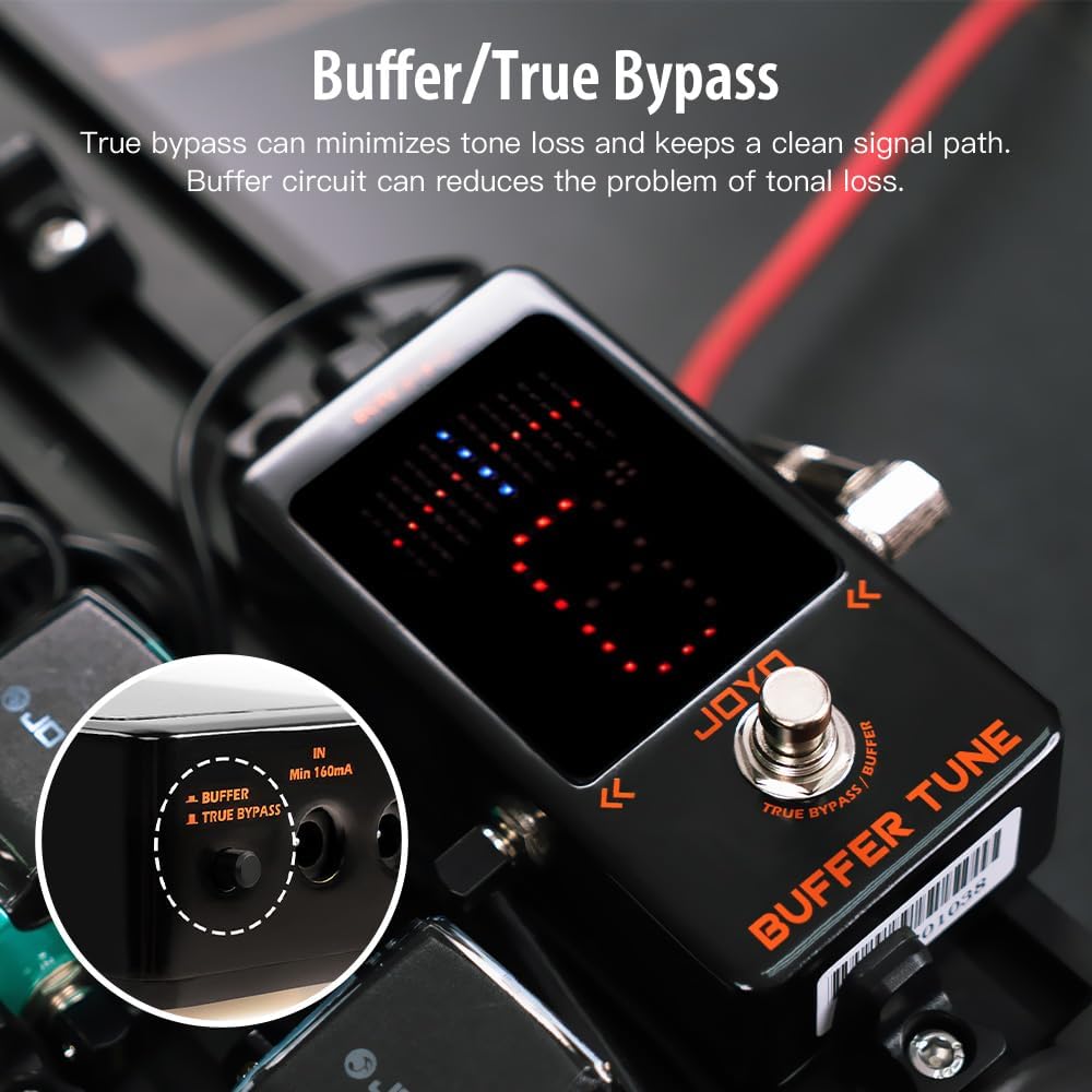 JOYO Buffer Tune Tuner Pedal mit Eingebautem Puffer Präziser Stimmung und LED-Bildschirm für Gitarre