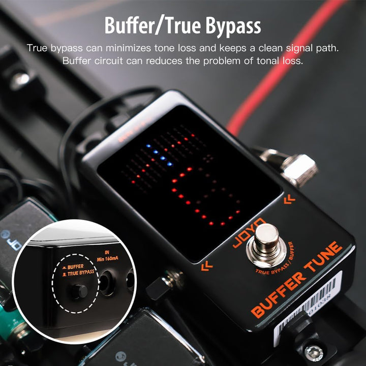 JOYO Buffer Tune Tuner Pedal mit Eingebautem Puffer Präziser Stimmung und LED-Bildschirm für Gitarre
