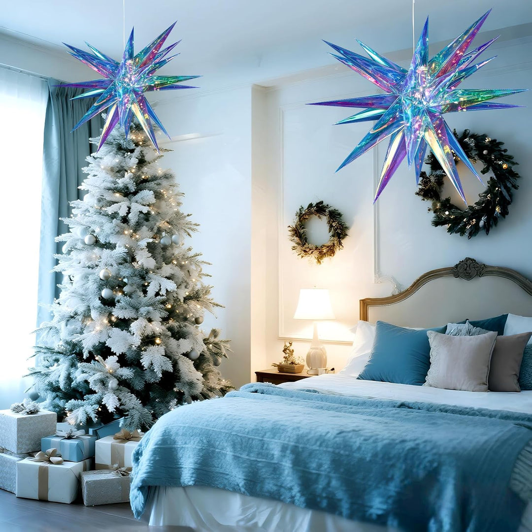 EASY JOY 60cm Weihnachtsstern Beleuchtet Faltstern mit 18 Spitzen Schillernder 3D-Stern Leuchtstern