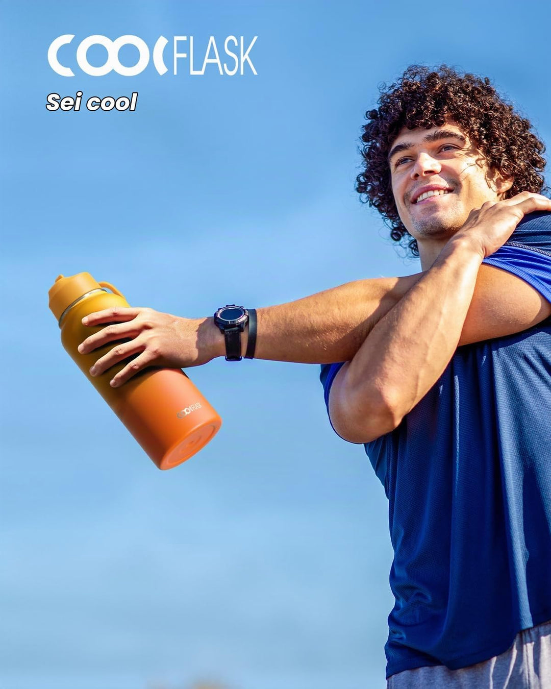 Wasserflasche 0,9 l isoliert mit Strohhalm, Coolflask Edelstahl Metall 3 Deckel Wasserflasche mit br