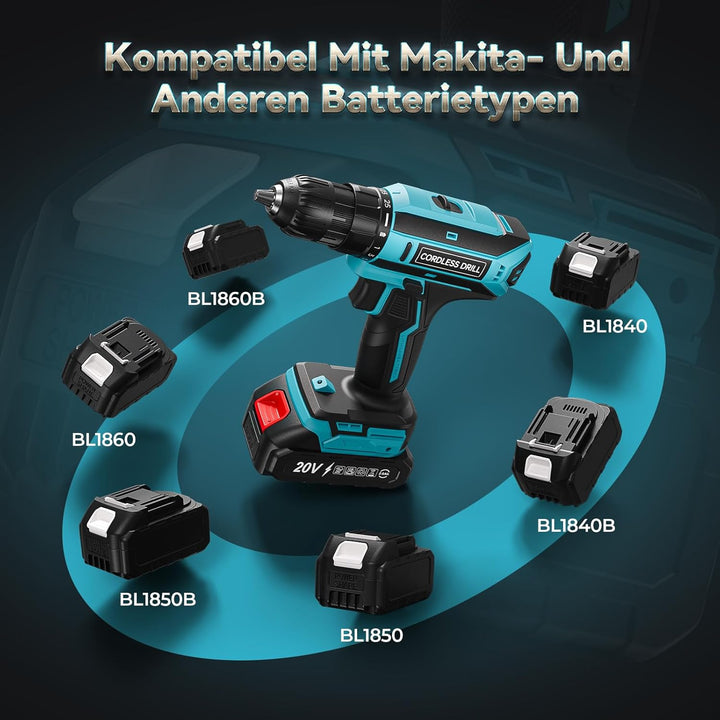 Akkuschrauber mit 2x 2000mAh Akkus, 20V Akku Bohrschrauber Set 42Nm Max, 2-Gang Akku-Bohrmaschine, K