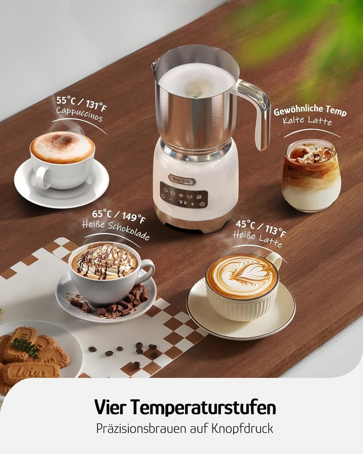 Hazel Quinn Milchaufschäumer 5-in-1 Funktionalität, 450 ml für Milchschaum heiss und kalt, heisse Sc