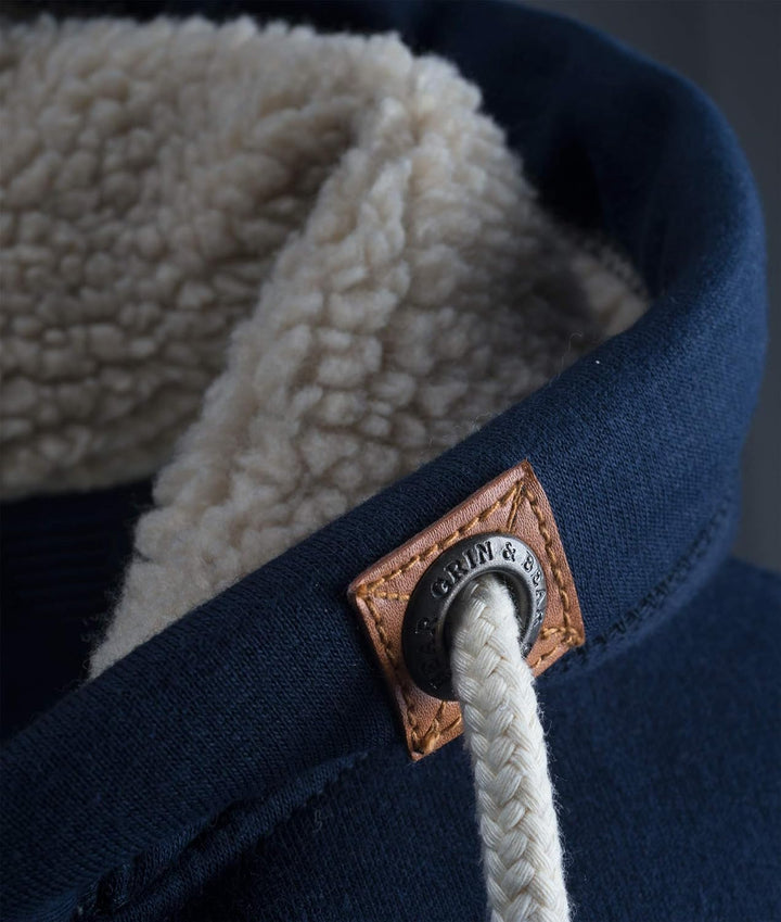 Grin&Bear Herren Kontrast Kapuzenpullover Kapuzenjacke Hoodie mit Teddy Fleece Kapuze GEC473 XL Navy