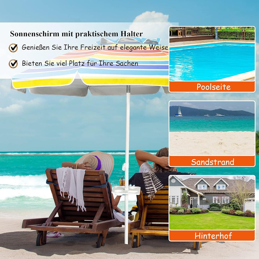 GOPLUS Strandschirm, Sonnenschirm um 30° knickbar, Gartenschirm UV 50+, Tischschirm mit Bodenhülse,