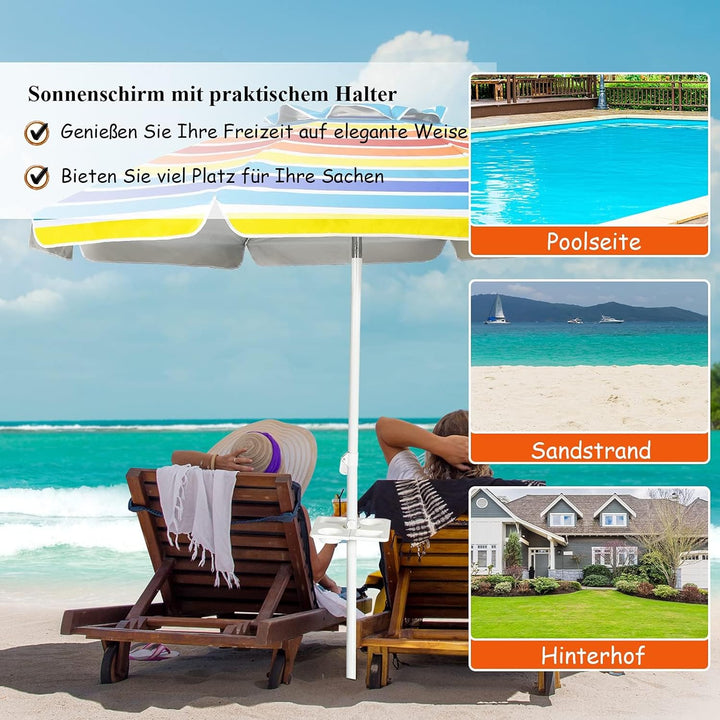 GOPLUS Strandschirm, Sonnenschirm um 30° knickbar, Gartenschirm UV 50+, Tischschirm mit Bodenhülse,