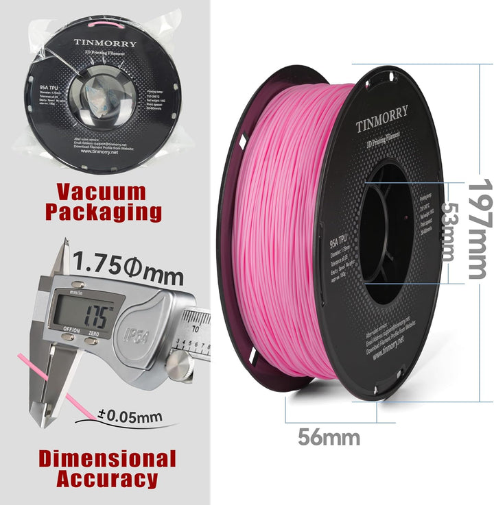 TINMORRY TPU Filament 1.75 mm, TPU 95A Flexibles 3D Drucker Filament mit glänzender Oberfläche, Geei