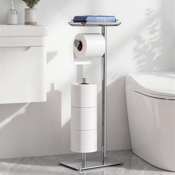 Freistehender Toilettenpapierhalter mit Ablagefläche Oben, Silber Toilettenpapierhalterständer, Bode