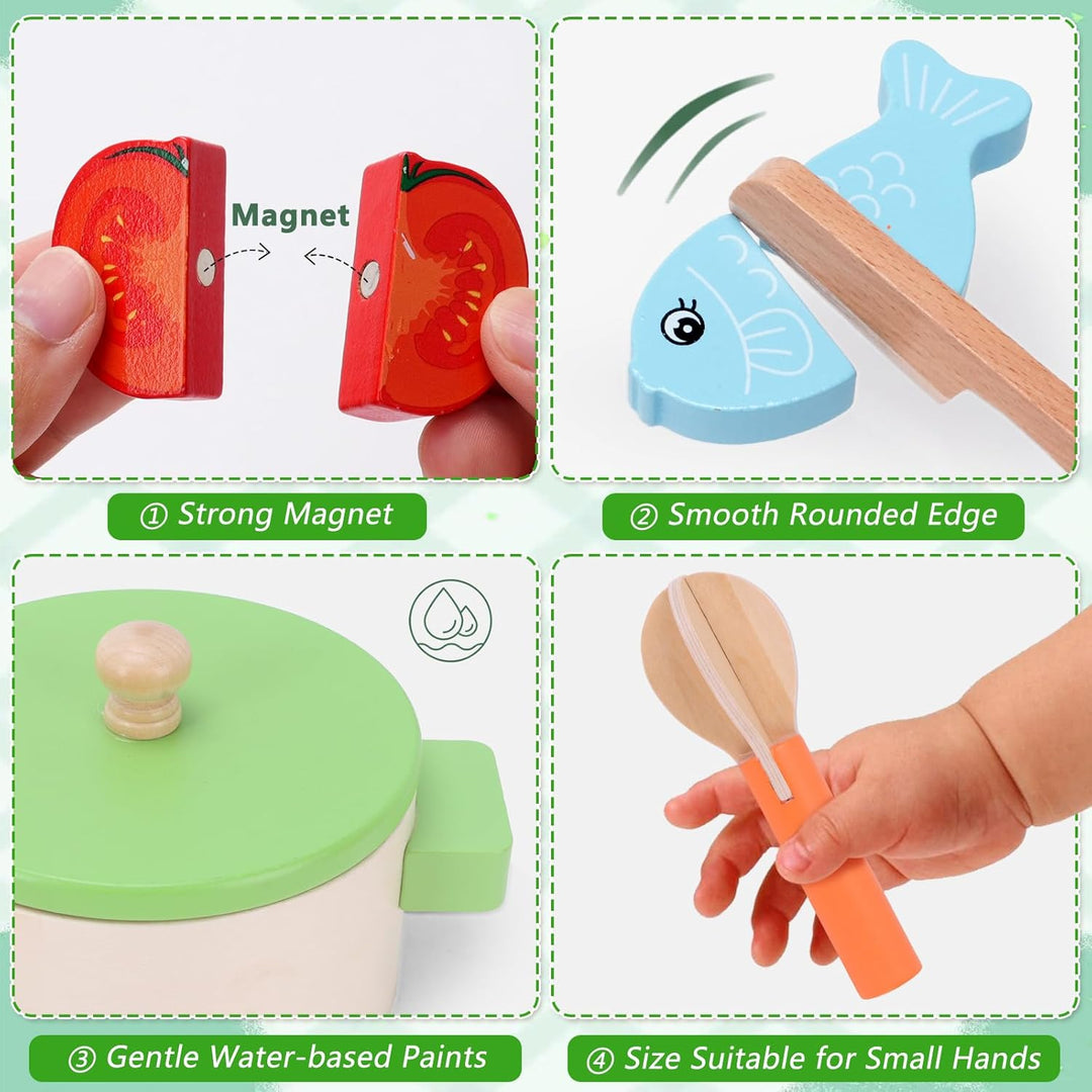 Mardo Kinderküche Zubehör Holz, Spielküche Zubehör 27 PCS Holzspielzeug Inklusive Topfset Küchenspie