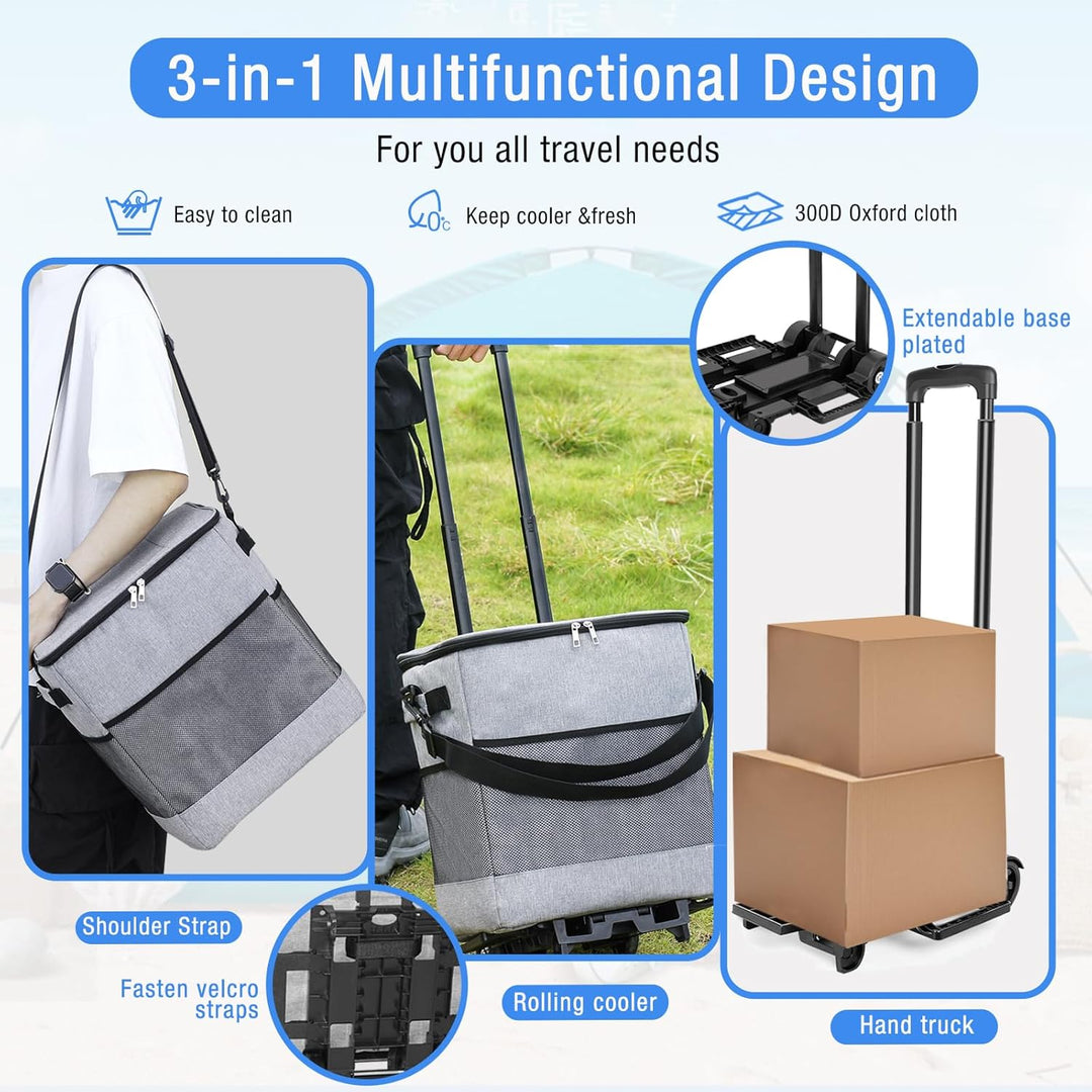 Kühlbox mit Rollen mit Picknicktasche & Kühltasche gross - 40L Kühlbox Faltbar mit Räder | bis zu 20