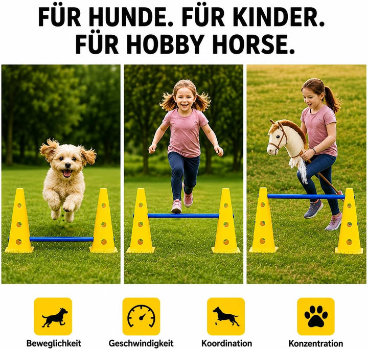 Agility Set Hunde mit 6 Hürden, Cavaletti Hund Trainingsset, 12 Verstellbare Stangen &amp; 12 Pylonen mi