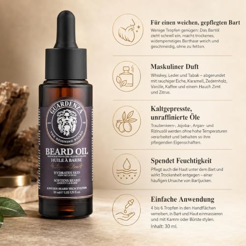 Guardenza Bart Öl – Imperial Booze – alle Natural 30 ml spendet Feuchtigkeit Skin &amp; erweicht Bart &amp;