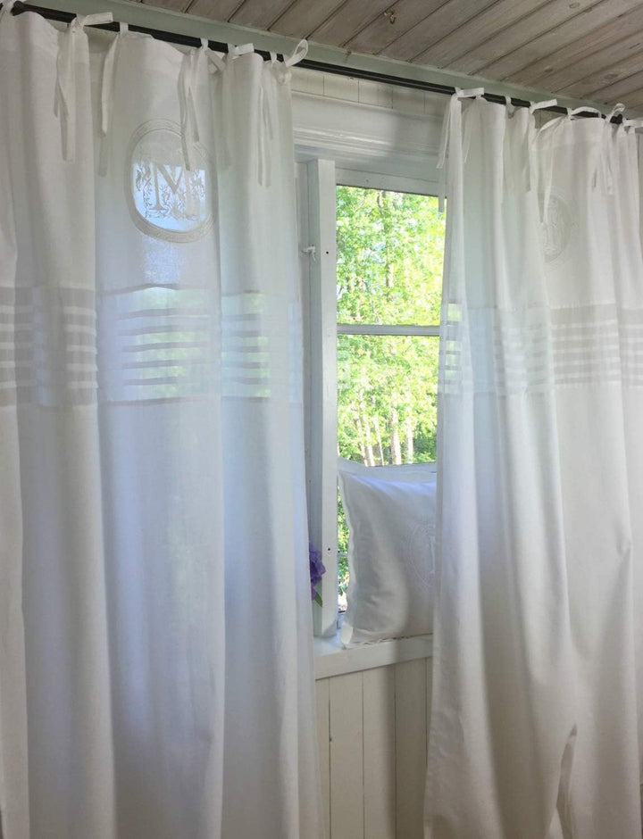 Vorhang Mathilde Weiss Gardine B x L 120x240 cm 2 Stück Bestickt Monogramm Gardinenset