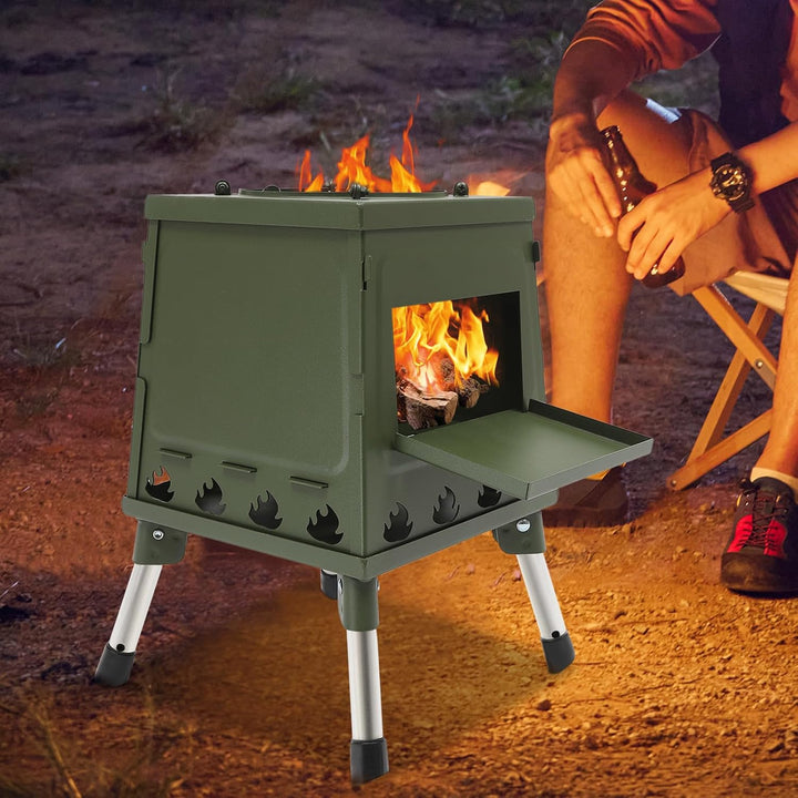Campinggrill Edelstahl, Tragbarer Holzofen für Camping, Boden Stehend Gartenofen Zelt Ofen Outdoor,