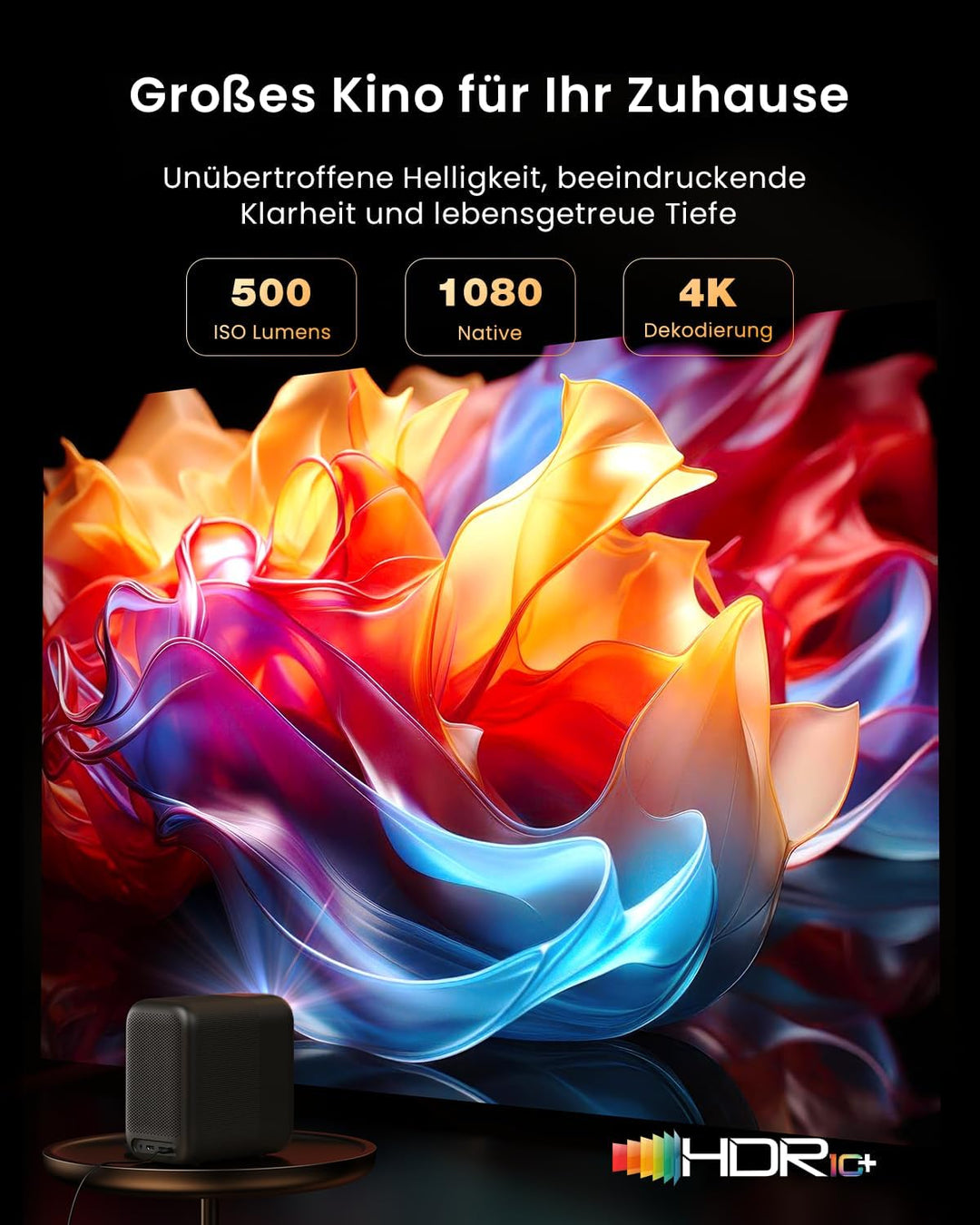 WEMAX Smart Beamer mit Google TV & Netflix Lizenziert, 500 ISO Lumen, 1080P (4K), 8-Punkt Auto-Keyst