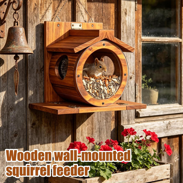 Eichhörnchen Futterhaus Wetterfest Holz, Eichhörnchen Haus Wandmontage mit Transparentem Fenster, Gr