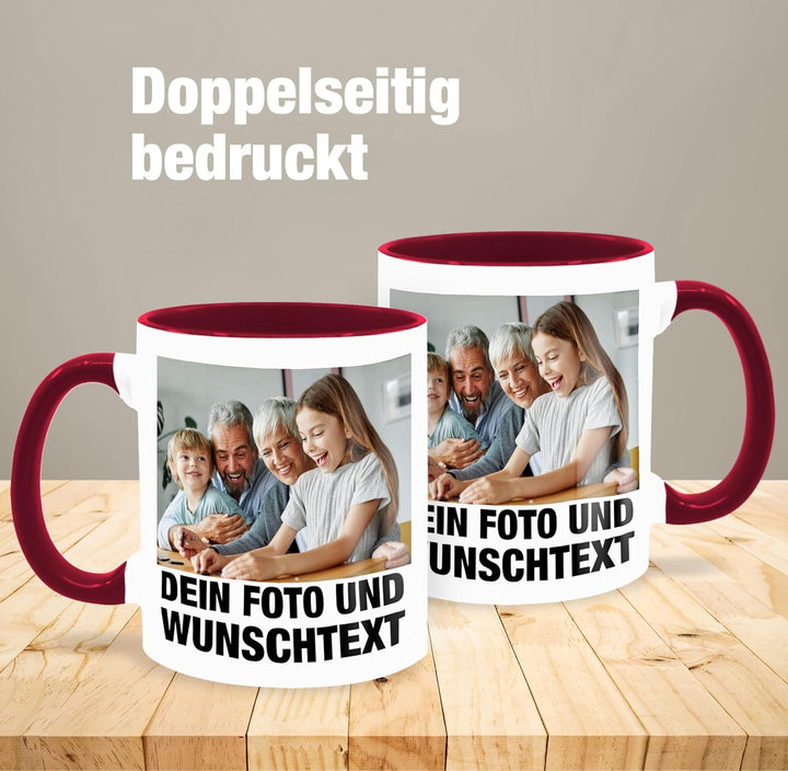 Tasse Tassen 325ml - Mit Foto I Eigenem Bild I Text I Name I Wunschtext - 325 ml - Bordeauxrot - mug