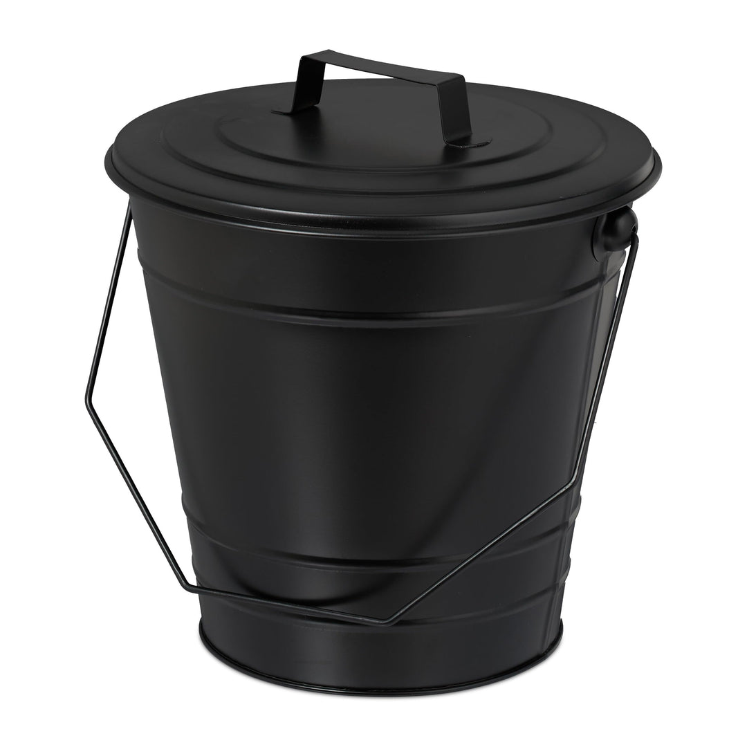 Relaxdays Ascheeimer mit Deckel, Henkel, 7 Liter, Eisen, Aschetonne für Kohle & Asche, Kamin, Ofen,