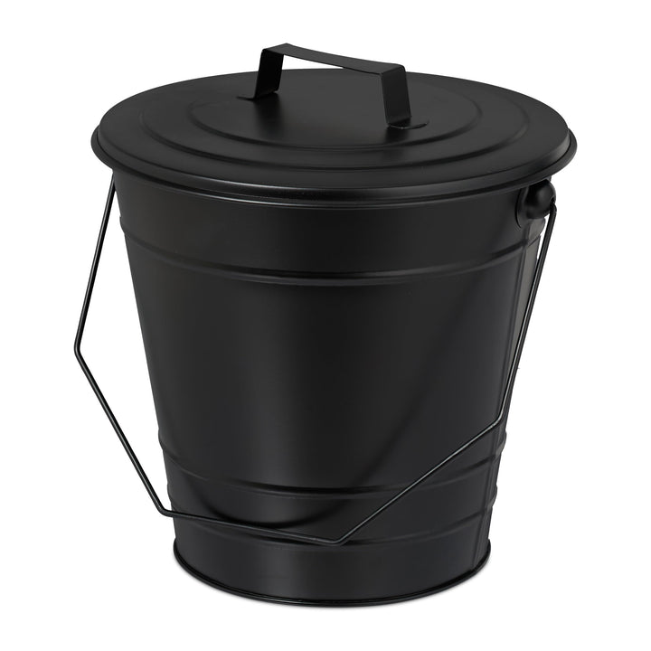 Relaxdays Ascheeimer mit Deckel, Henkel, 7 Liter, Eisen, Aschetonne für Kohle & Asche, Kamin, Ofen,