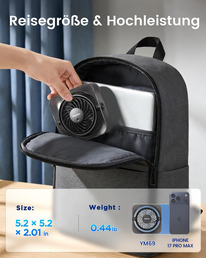 EasyAcc USB Ventilator, Mini Ventilator Leise USB Tischventilator,Starker Exquisit Lüfter und 3 Gesc