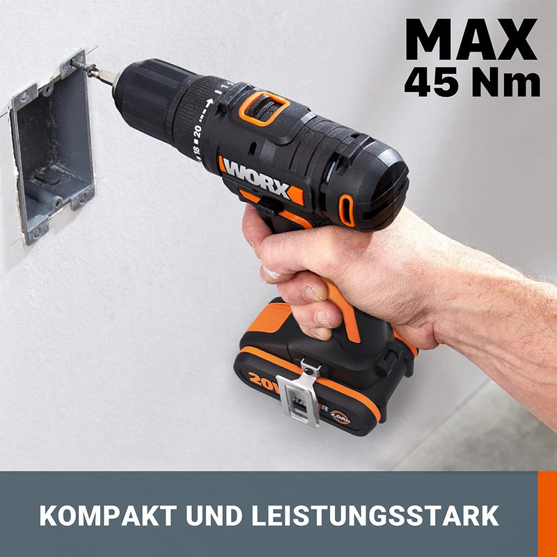 WORX WX108 Akku Bohrschrauber 20V – Allrounder Schrauber zum Bohren & Schrauben – zweistufiger Drehz