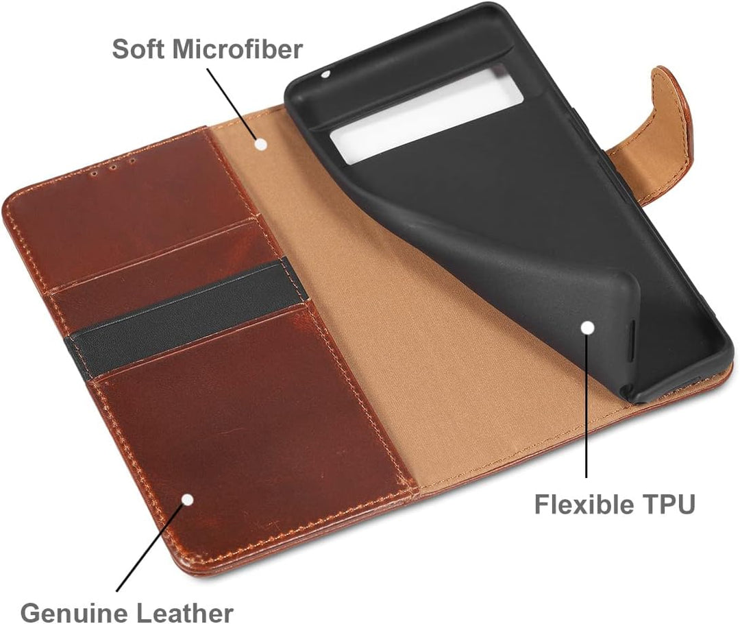 LENSUN Echtleder Hülle für Google Pixel 7, Handyhülle [Echtes Leder] [Magnetverschluss] [RFID Blocke