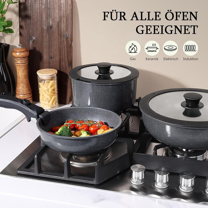 GiPP Keramik Topfset mit Abnehmbarer Griff, 5-Teilig Topf und Pfannenset mit Antihaft Beschichtet, T