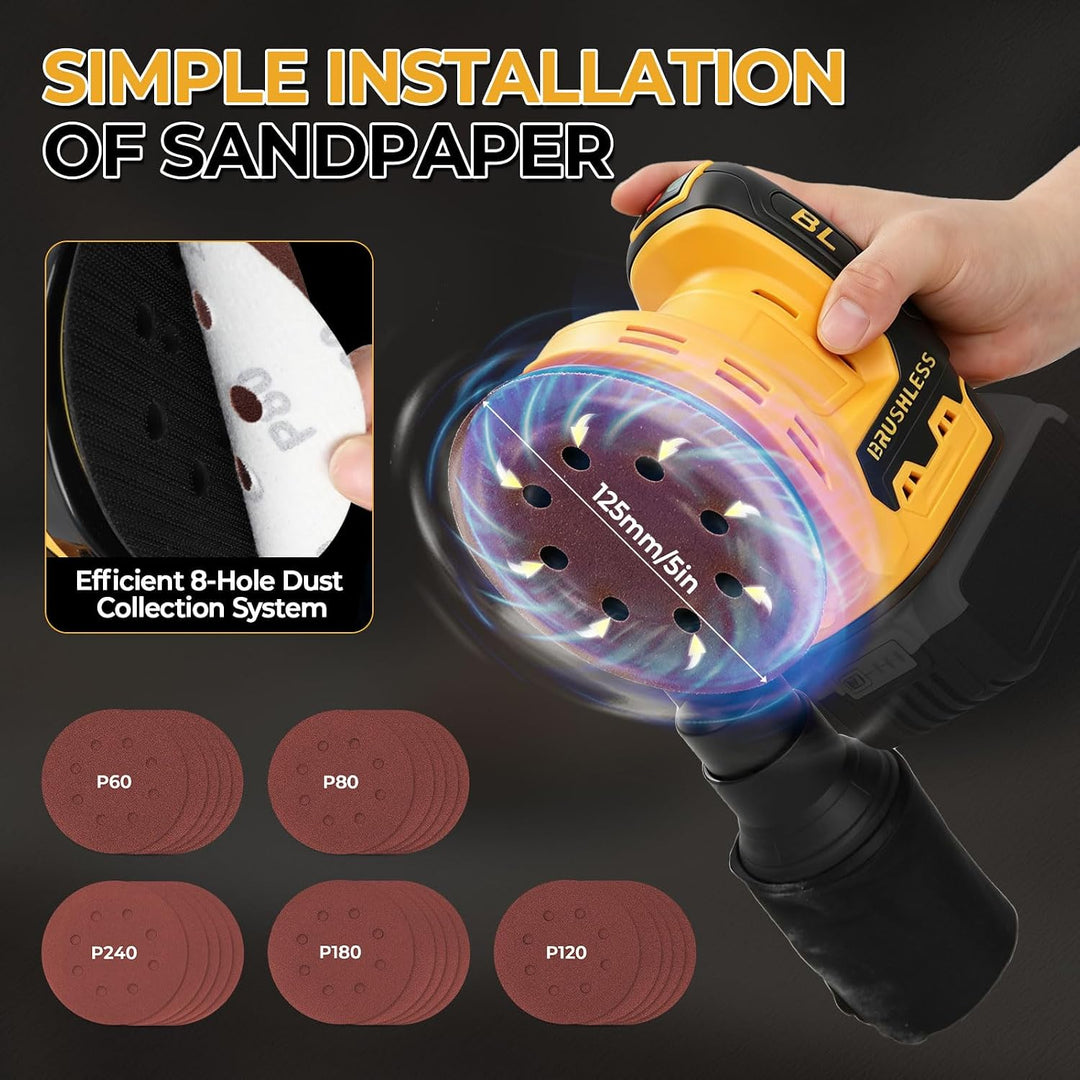 Akku-Exzenterschleifer, Kompatibel mit Dewalt 20V Batterie, 3 Geschwindigkeiten, 9700-19000 U/min Bü