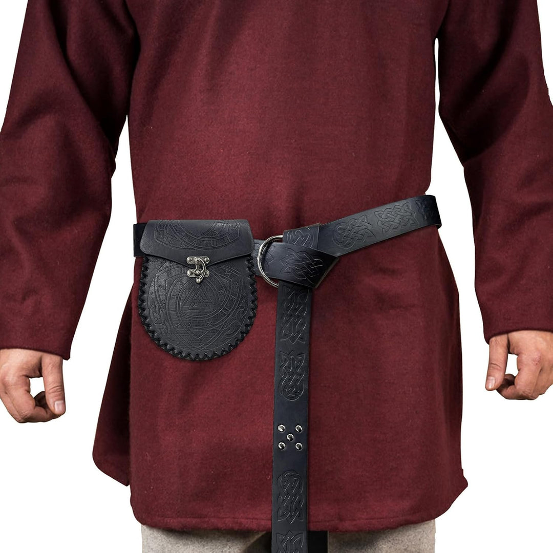 COSFAN Nordische geprägte Gürteltasche, mittelalterliche Kunstledertasche, Schwarze Wikinger-Renaiss