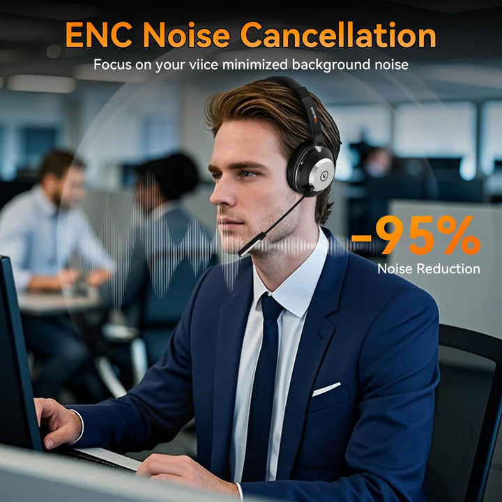 Wantek Wireless Headset Mit Mikrofon (EIN-Ohr) Für Home Office Mit KI-Geräuschunterdrückung Bluetoot