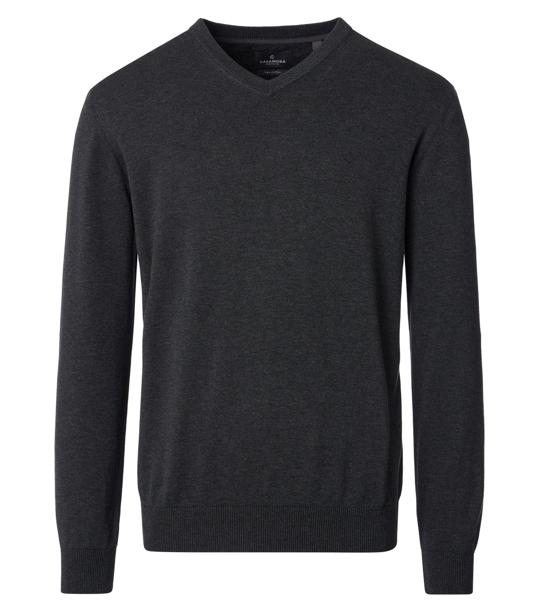 CASAMODA Herren Pullover mit V-Ausschnitt unifarben Elastischer Bund S Anthrazit, S Anthrazit