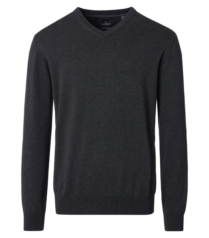 CASAMODA Herren Pullover mit V-Ausschnitt unifarben Elastischer Bund S Anthrazit, S Anthrazit