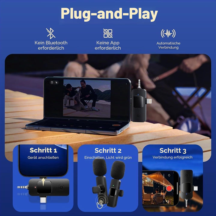 GlasFlength Lavalier Mini Mikrofon für iPhone Android Kamera Computer, 4 in 1 Kabellos Geräuschunter
