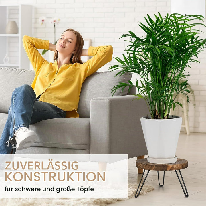 Pflanzenständer Holz, Blumenständer Holz Rund, Hohe Belastung Blumenhocker mit 3 Beinen, Pflanzenhoc