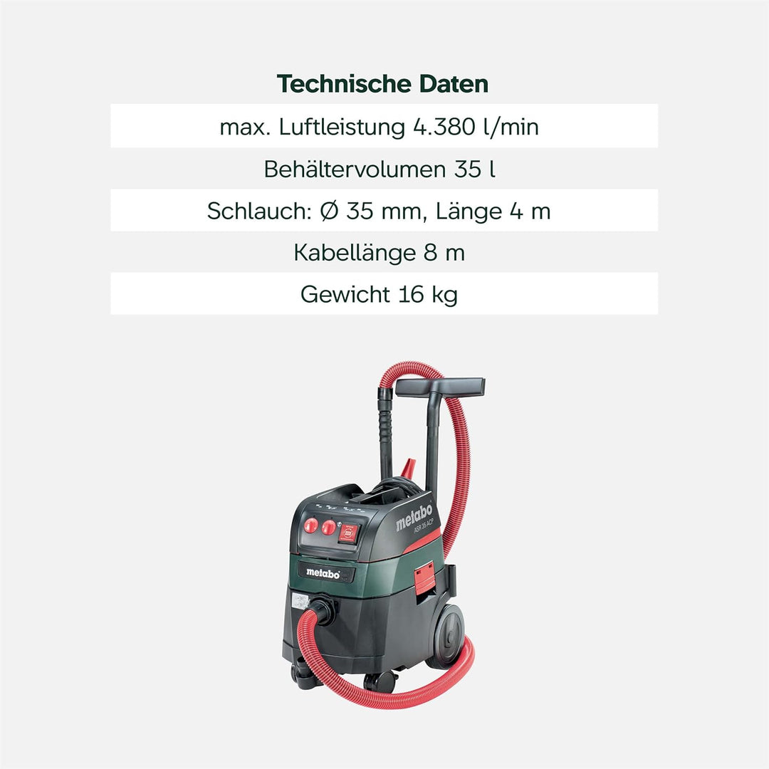 metabo Allessauger ASR 35 H ACP - 1400 W, 35 l Nass- und Trockensauger, 4380 l/min - Staubklasse H Z