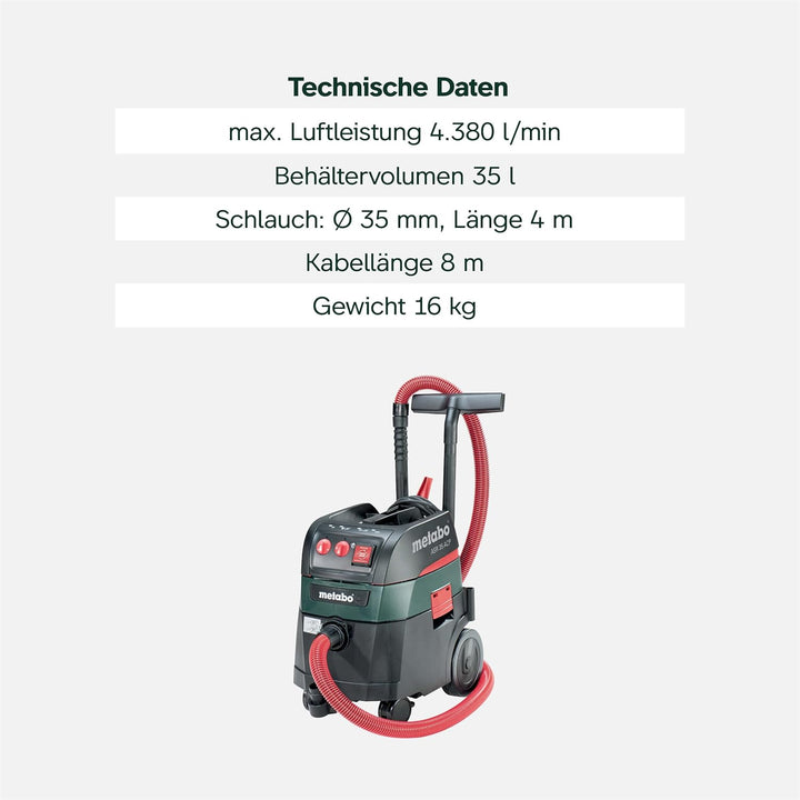 metabo Allessauger ASR 35 H ACP - 1400 W, 35 l Nass- und Trockensauger, 4380 l/min - Staubklasse H Z